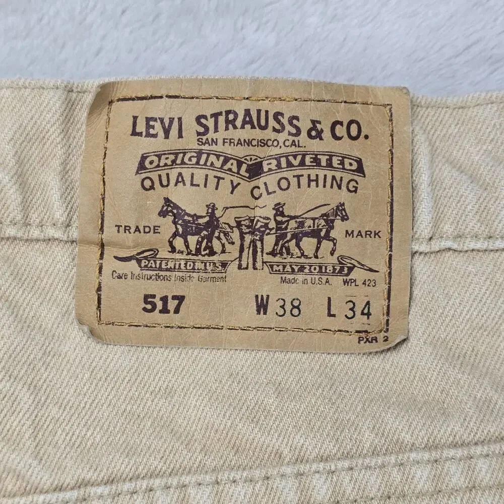 Vintage Orange Tab Levis 517 Jeans Mens 36x30 Bootcut Beige USA Cowboy 80s 1982